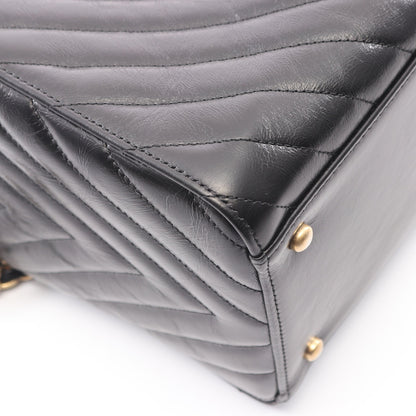 Vステッチ 2WAY チェーンショルダーバッグ チェーントートバッグ レザー ブラック ゴールド金具 シャネル バッグ CHANEL
