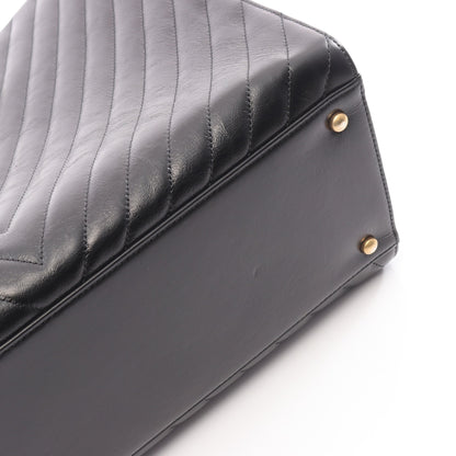 Vステッチ 2WAY チェーンショルダーバッグ チェーントートバッグ レザー ブラック ゴールド金具 シャネル バッグ CHANEL