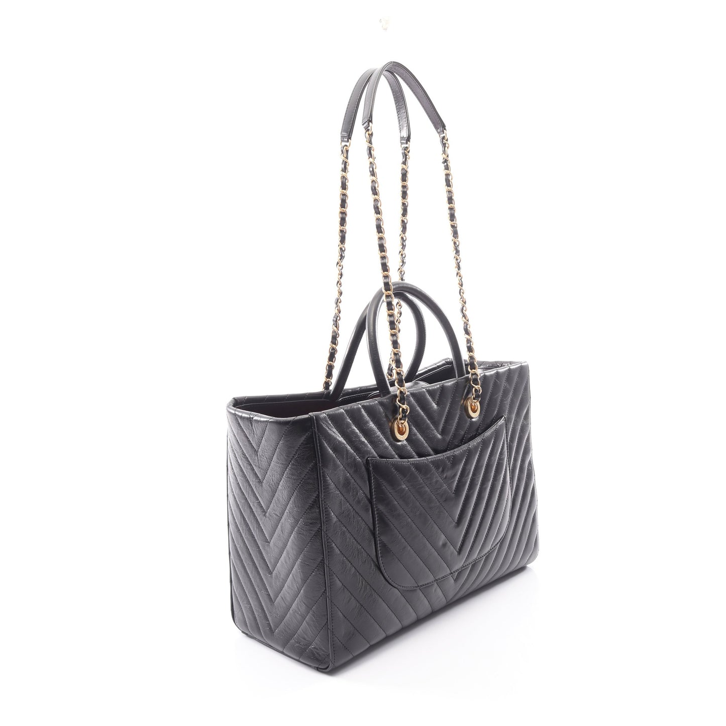 Vステッチ 2WAY チェーンショルダーバッグ チェーントートバッグ レザー ブラック ゴールド金具 シャネル バッグ CHANEL