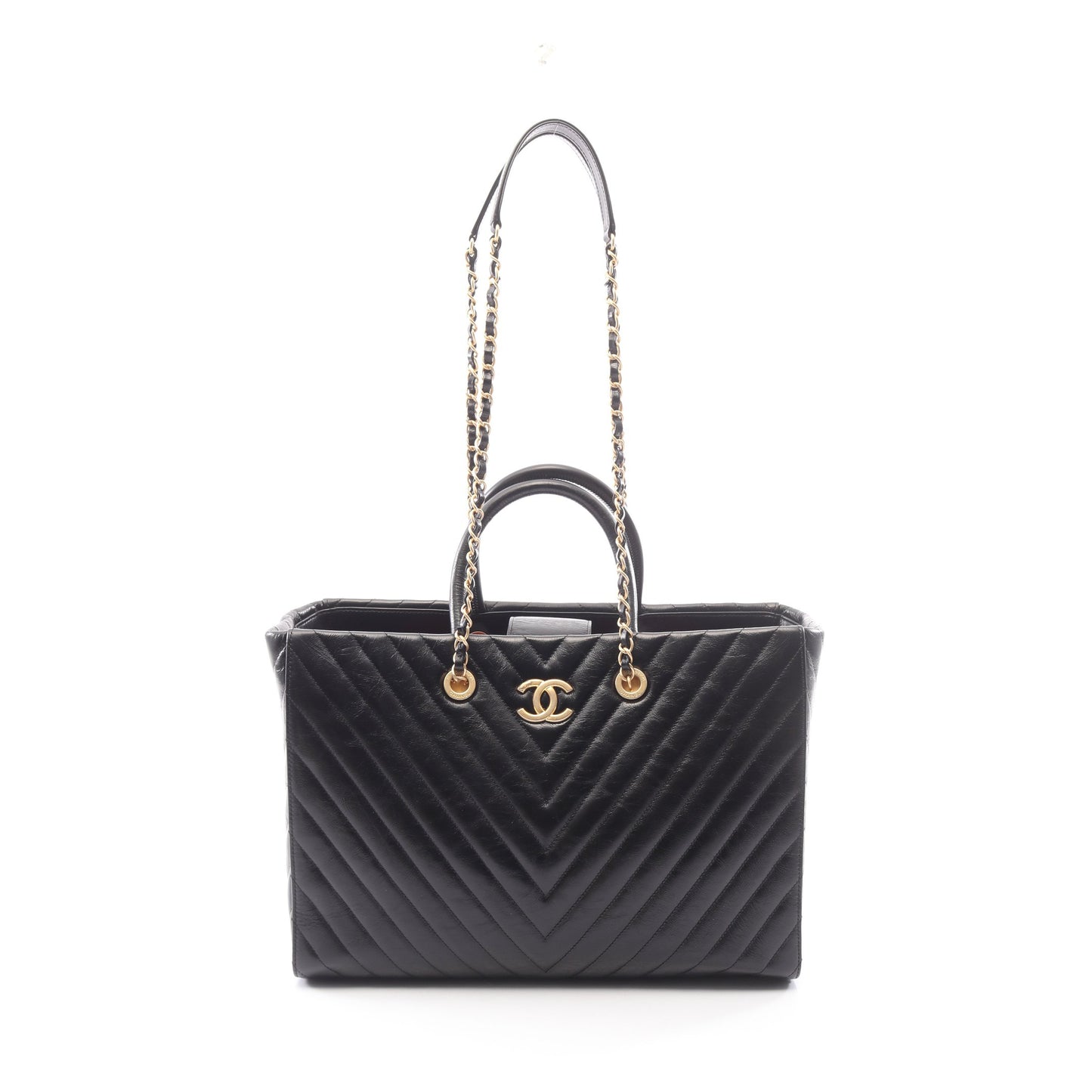 Vステッチ 2WAY チェーンショルダーバッグ チェーントートバッグ レザー ブラック ゴールド金具 シャネル バッグ CHANEL