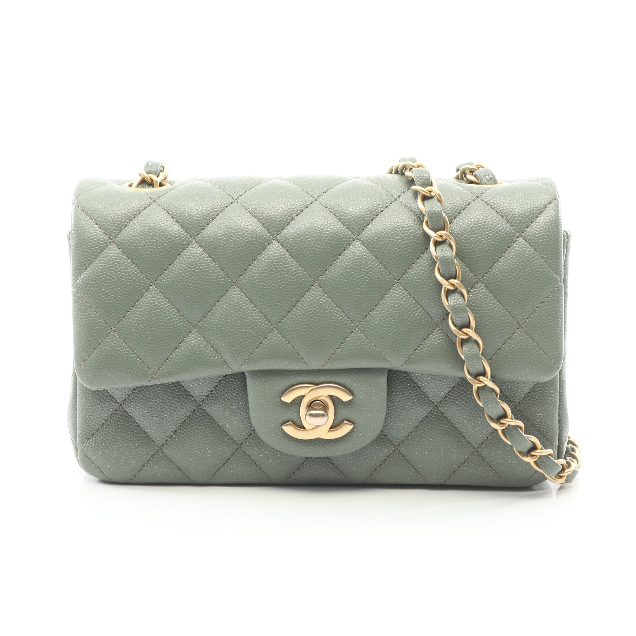 CHANEL チェーンバッグ　マトラッセ　グリーン　ノベルティ ミニマトラッセ20 チェーンショルダーバッグ キャビアスキン グリーン