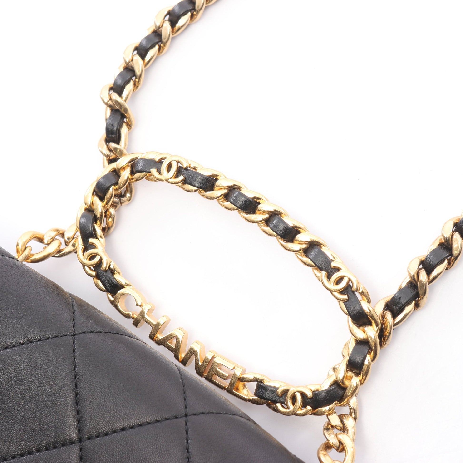 ミニマトラッセ トップハンドル 2WAY チェーンショルダーバッグ ラムスキン ブラック ゴールド金具 シャネル バッグ CHANEL