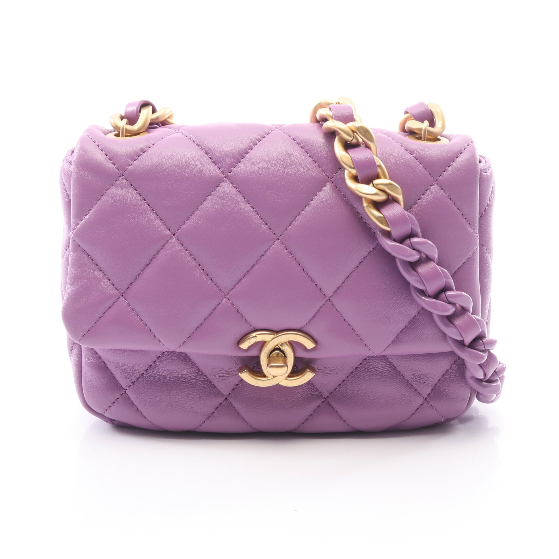 ミニマトラッセ コンビ金具 チェーンショルダーバッグ ラムスキン パープル シャネル バッグ CHANEL