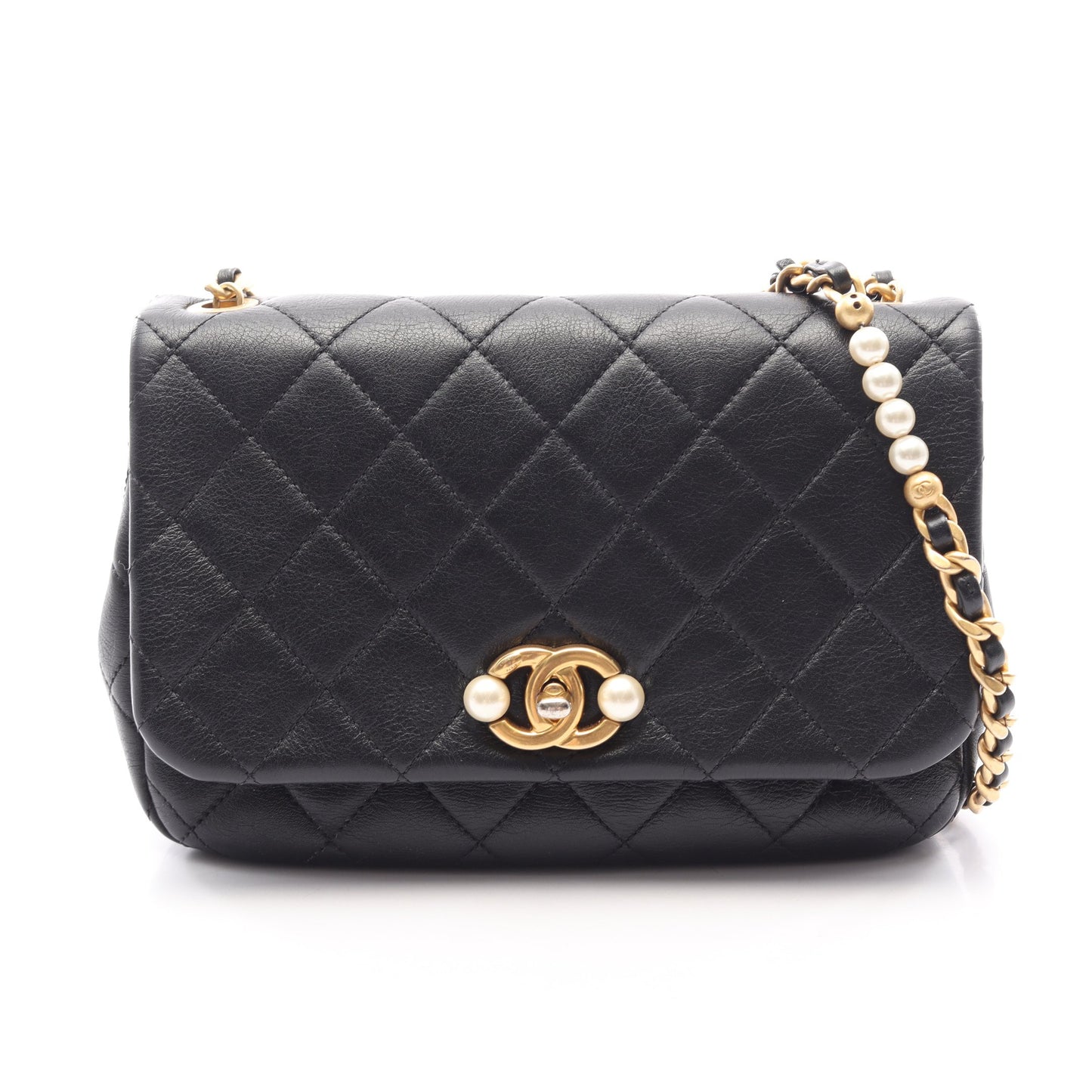 マトラッセ チェーンショルダーバッグ レザー ブラック ゴールド金具 シャネル バッグ CHANEL