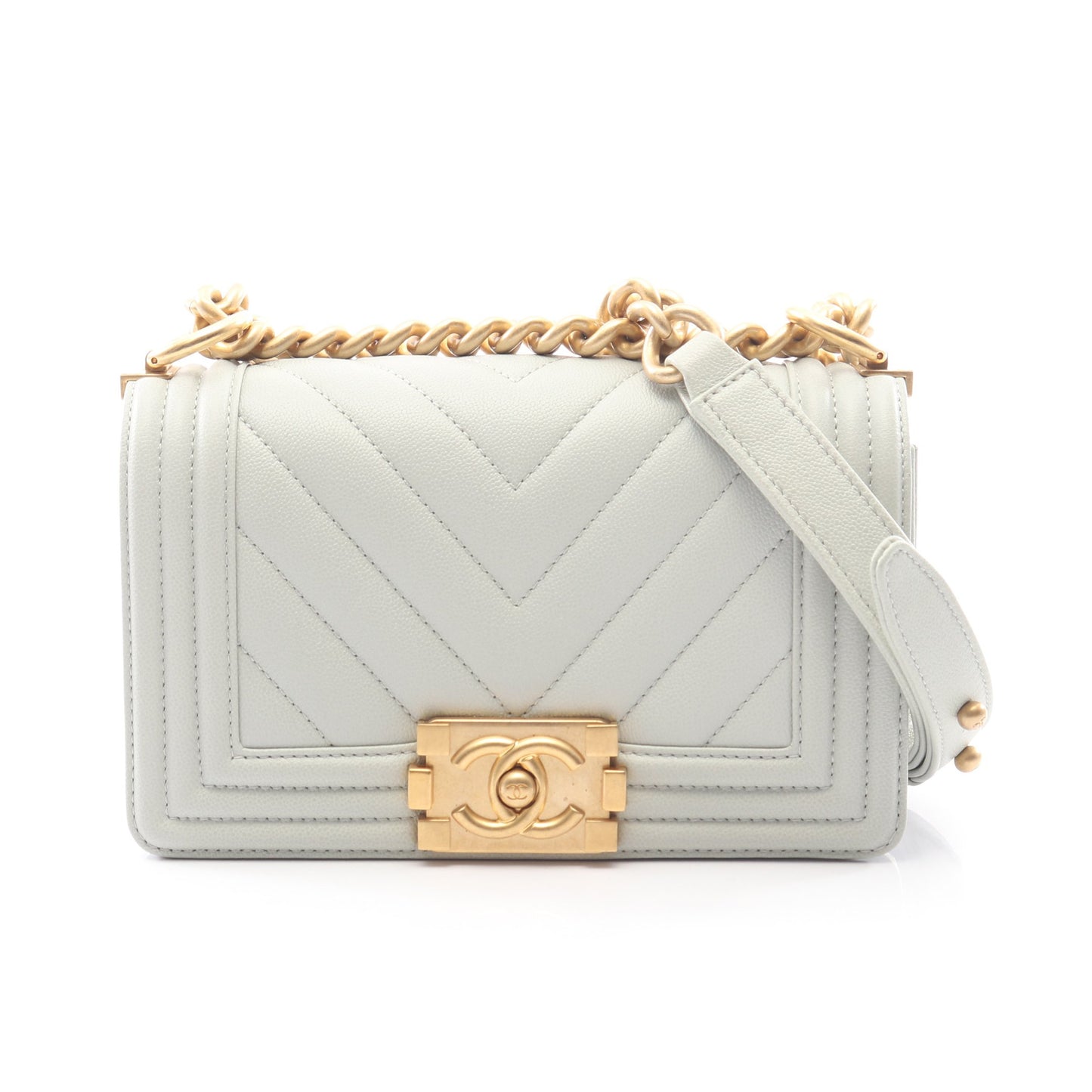 ボーイシャネル スモール チェーンショルダーバッグ キャビアスキン ブルーグレー ゴールド金具 シャネル バッグ CHANEL