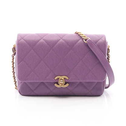 マトラッセ スモールフラップ チェーンショルダーバッグ キャビアスキン パープル ゴールド金具 シャネル バッグ CHANEL