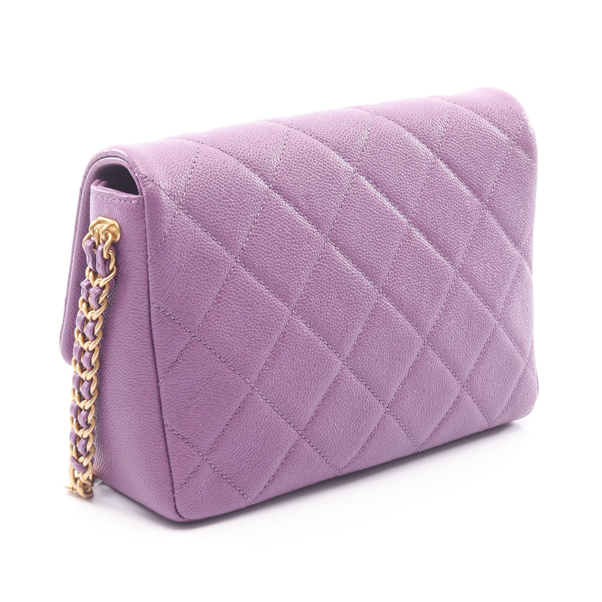マトラッセ スモールフラップ チェーンショルダーバッグ キャビアスキン パープル ゴールド金具 シャネル バッグ CHANEL