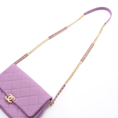 マトラッセ スモールフラップ チェーンショルダーバッグ キャビアスキン パープル ゴールド金具 シャネル バッグ CHANEL