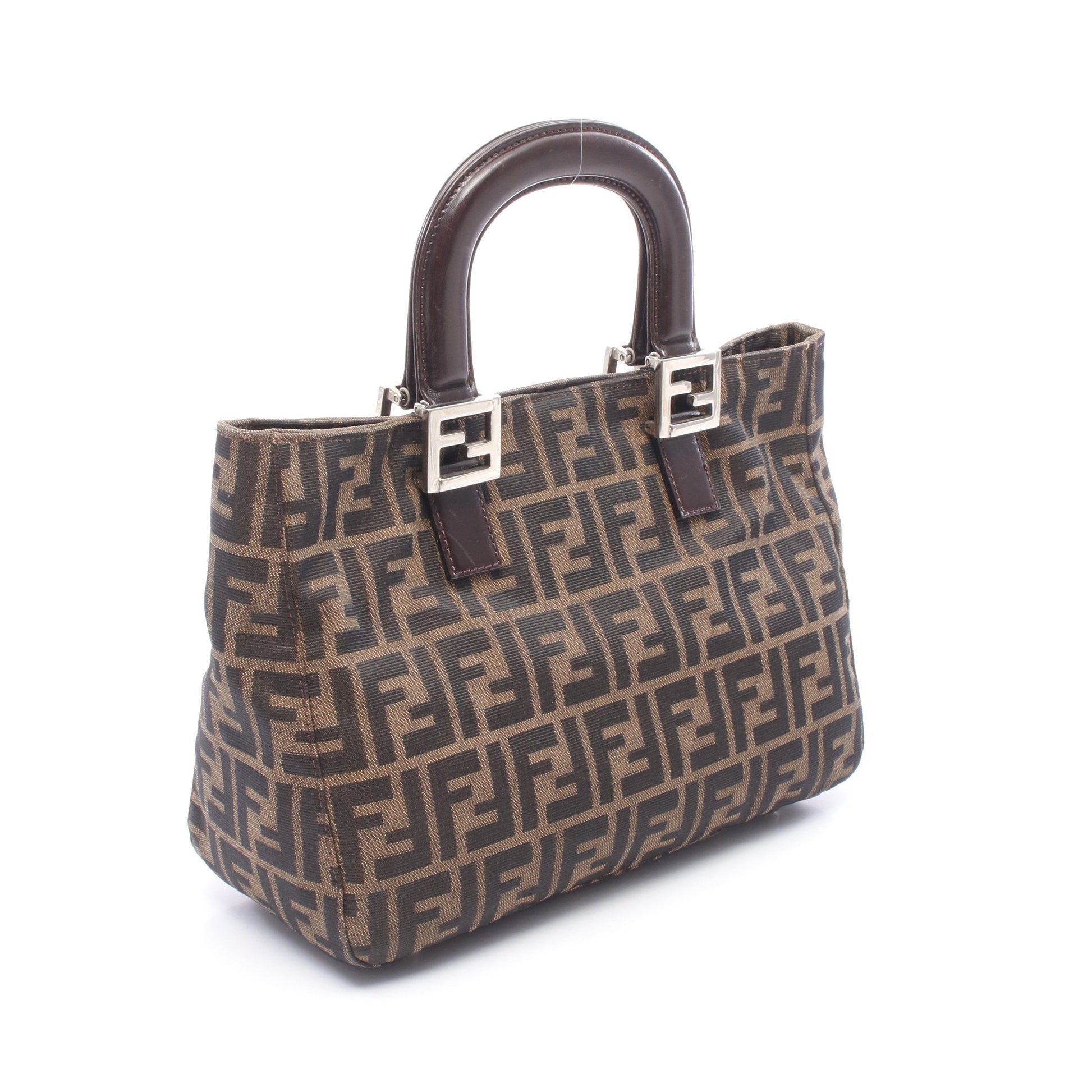 ズッカ ハンドバッグ トートバッグ キャンバス レザー ブラウン ブラック フェンディ バッグ FENDI