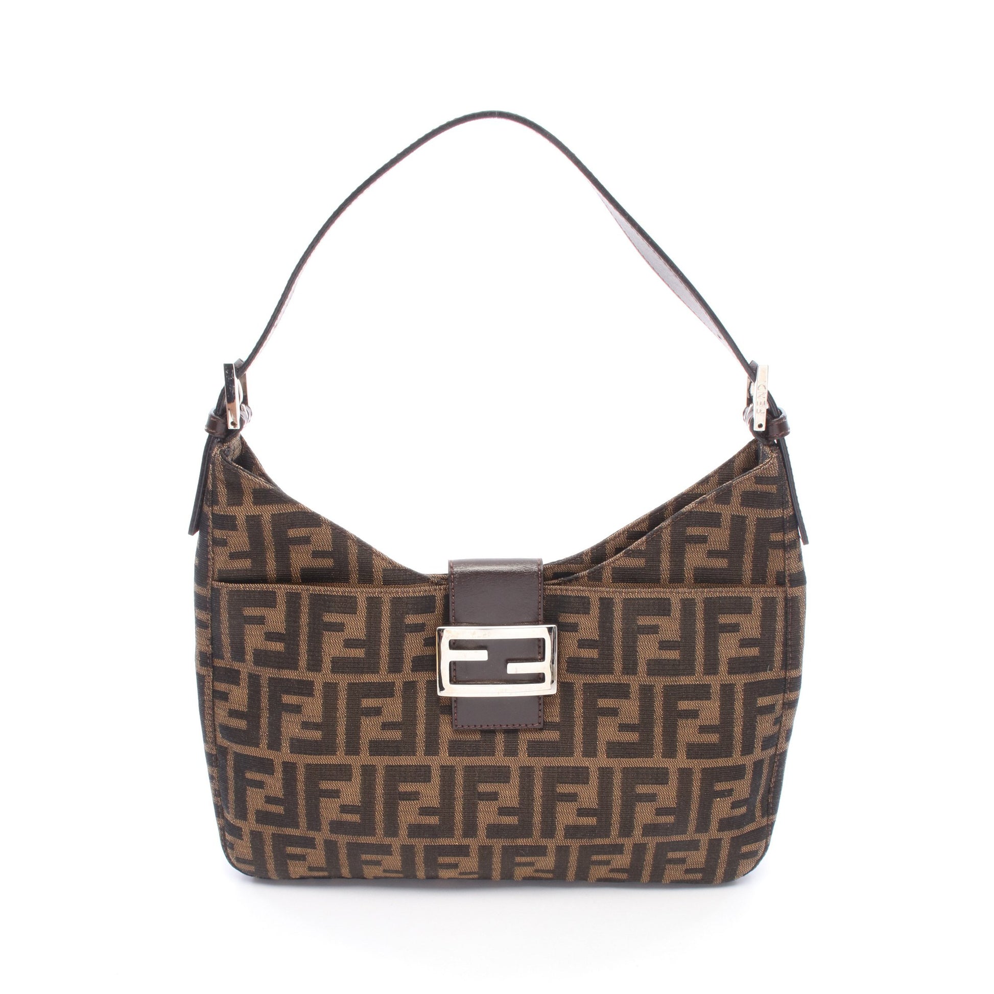 ズッカ ワンショルダーバッグ キャンバス レザー ブラウン ブラック フェンディ バッグ FENDI