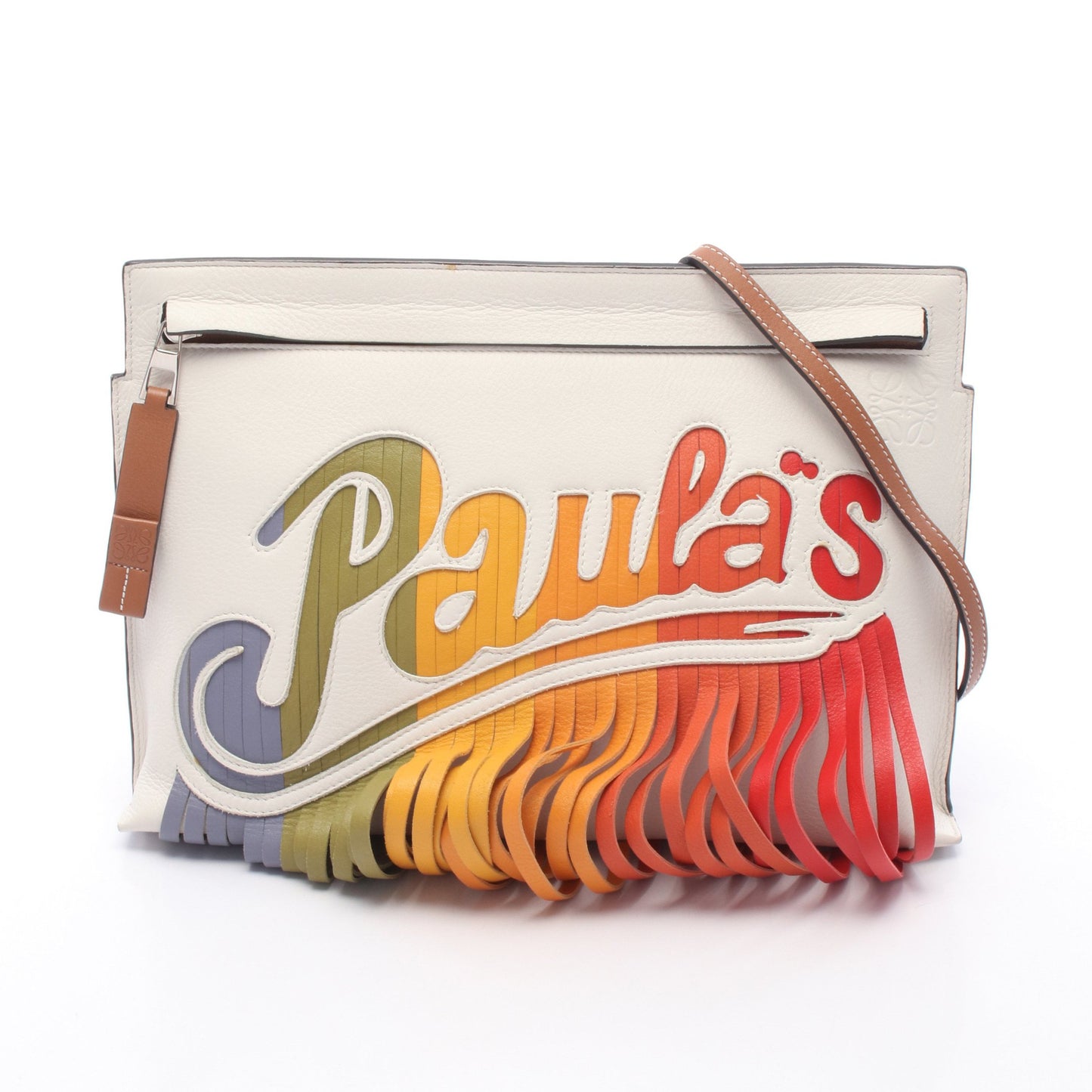 LOEWE × Paula's Ibiza パウラズイビザ Tポーチ ショルダーバッグ レザー オフホワイト ブラウン マルチカラー ロエベ バッグ LOEWE