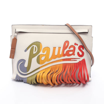 LOEWE × Paula's Ibiza パウラズイビザ Tポーチ ショルダーバッグ レザー オフホワイト ブラウン マルチカラー ロエベ バッグ LOEWE
