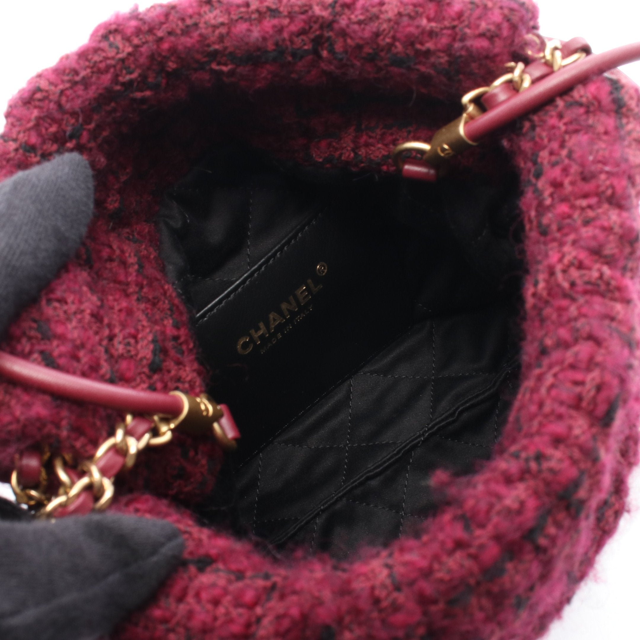 CHANEL 22 ミニ チェーンショルダーバッグ ツイード レザー ボルドー