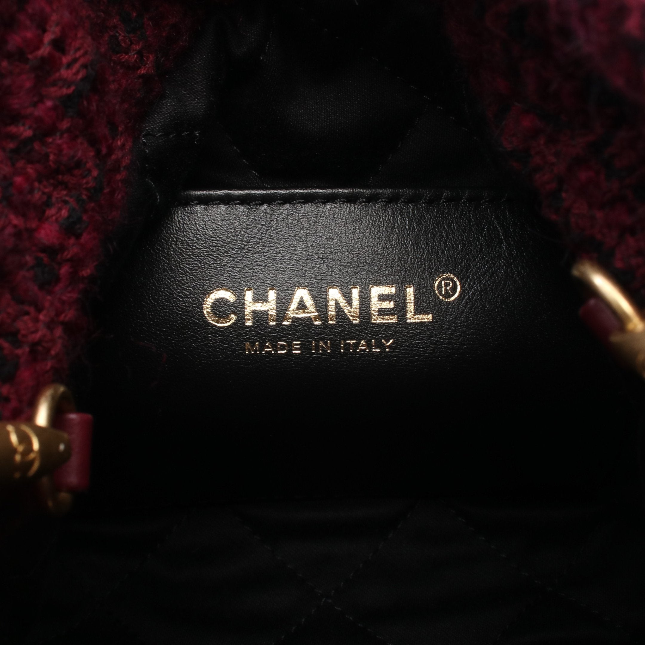 CHANEL 22 ミニ チェーンショルダーバッグ ツイード レザー ボルドー