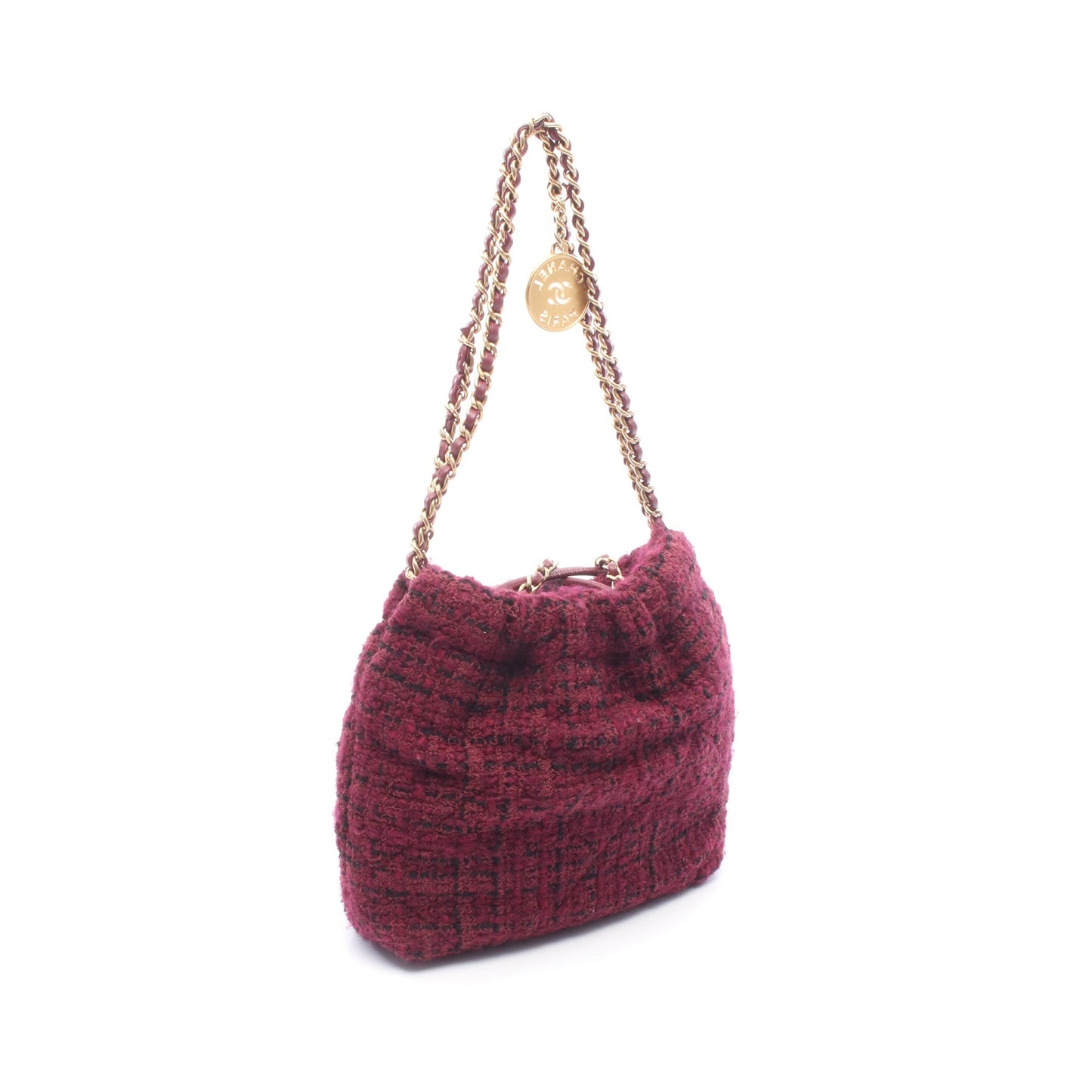 CHANEL 22 ミニ チェーンショルダーバッグ ツイード レザー ボルドー ブラック ゴールド金具 シャネル バッグ CHANEL