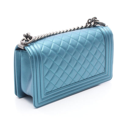 ボーイシャネル メタリック チェーンショルダーバッグ キャビアスキン ブルー シルバー金具 シャネル バッグ CHANEL