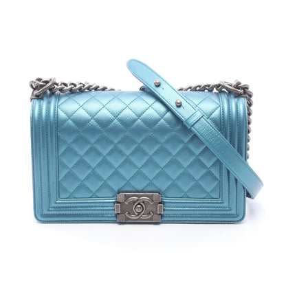 ボーイシャネル メタリック チェーンショルダーバッグ キャビアスキン ブルー シルバー金具 シャネル バッグ CHANEL