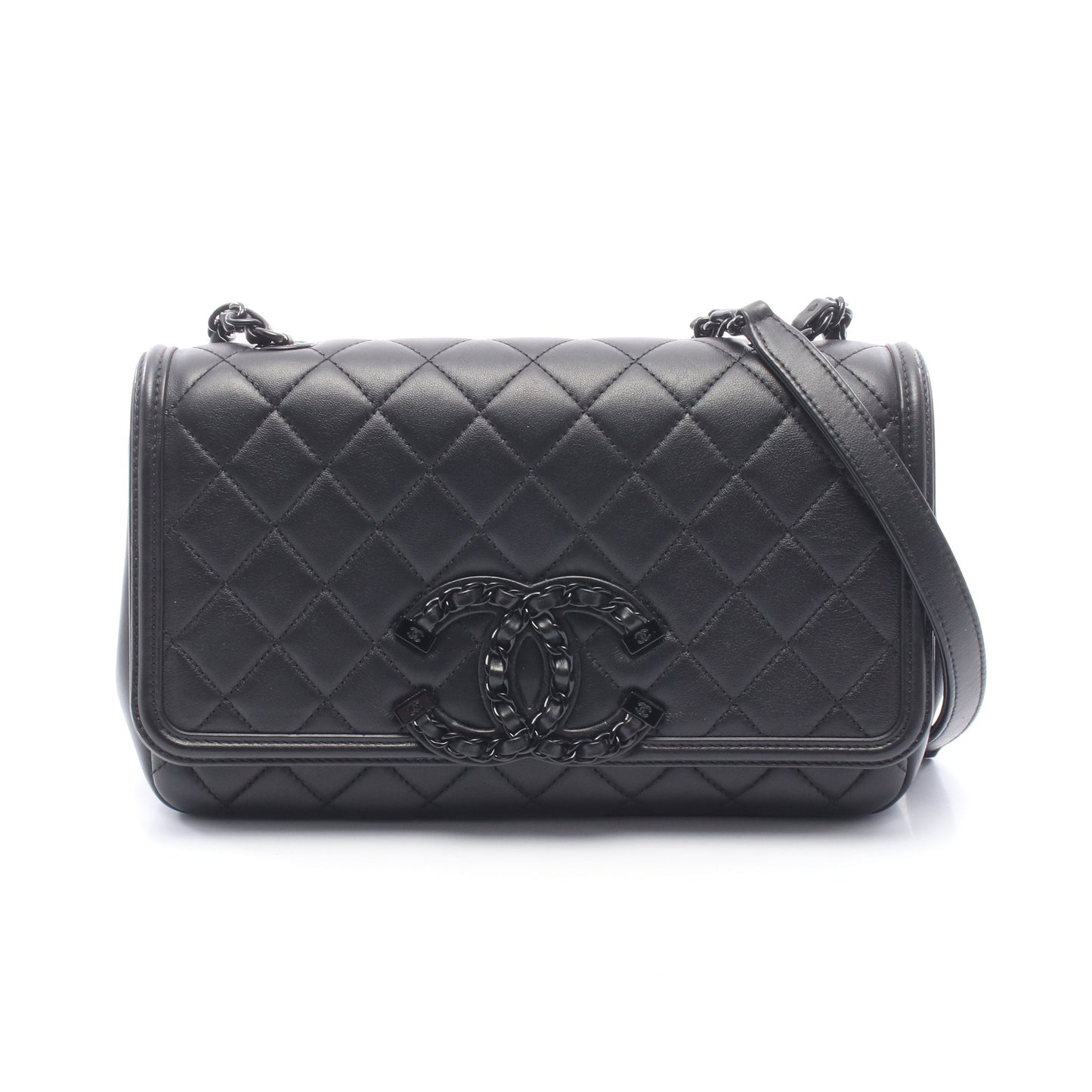 マトラッセ チェーンショルダーバッグ レザー ブラック ブラック金具 シャネル バッグ CHANEL