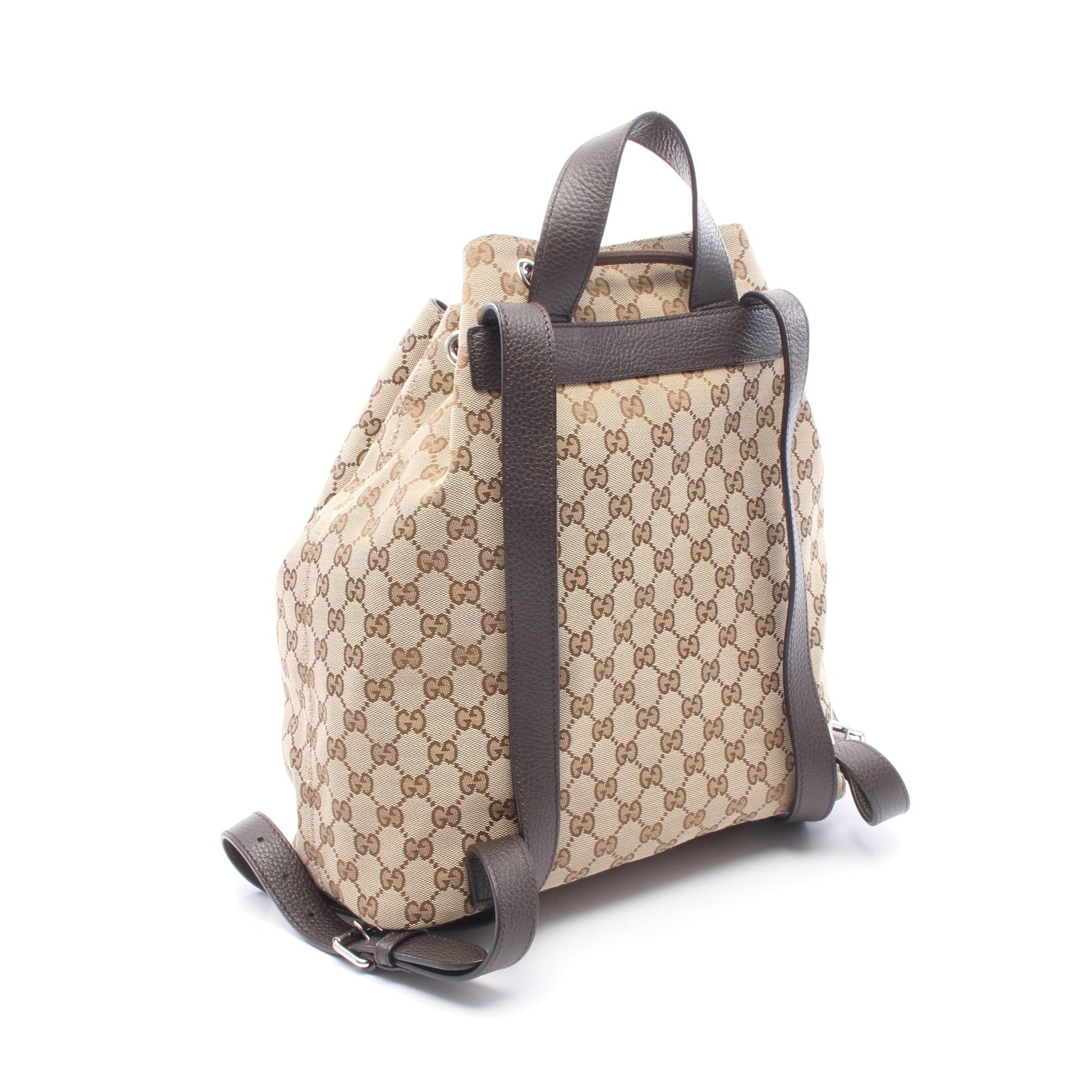 GGキャンバス バックパック リュックサック キャンバス レザー ベージュ ダークブラウン グッチ バッグ GUCCI