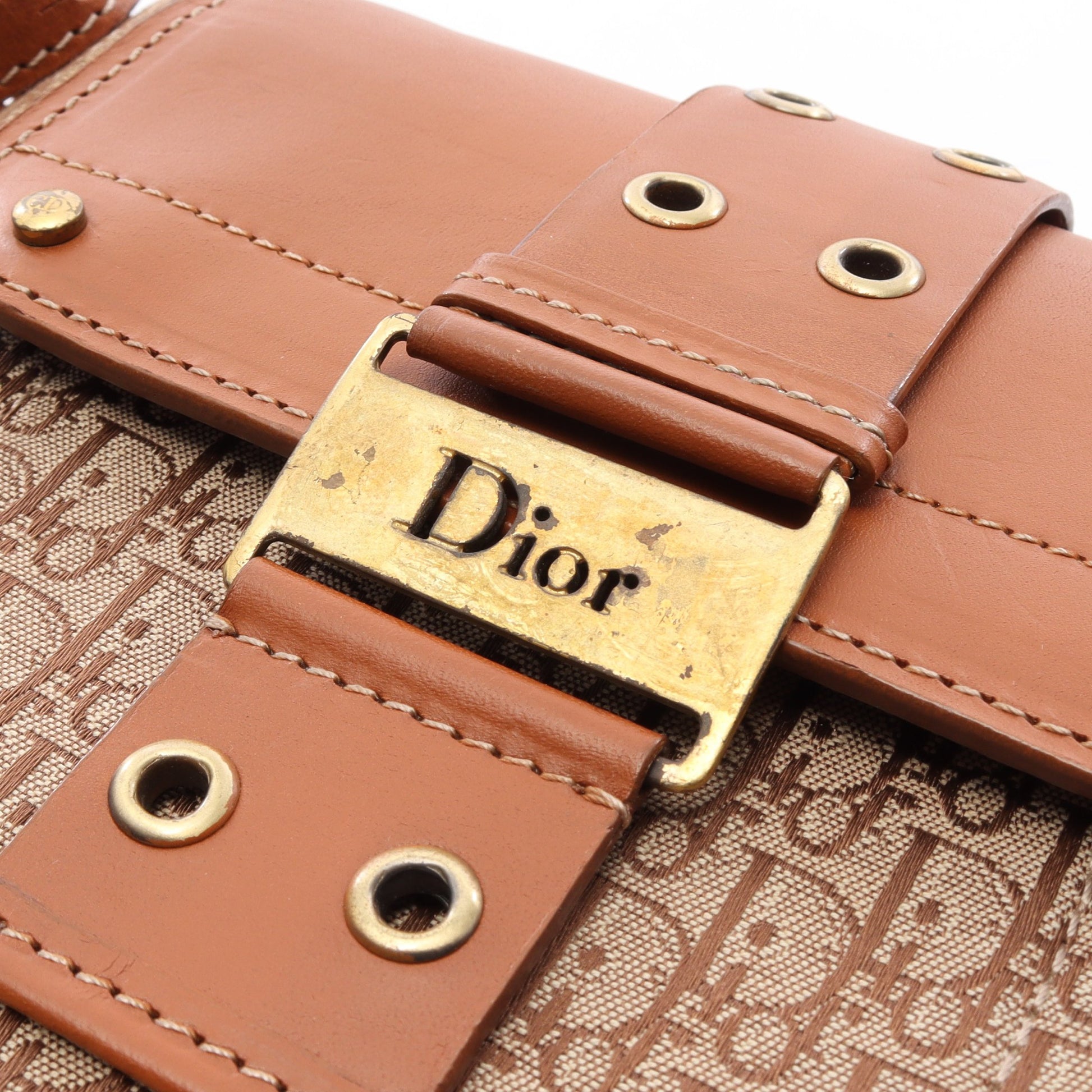 ストリートシック トロッター ショルダーバッグ キャンバス レザー ベージュ ブラウン クリスチャンディオール バッグ Christian Dior