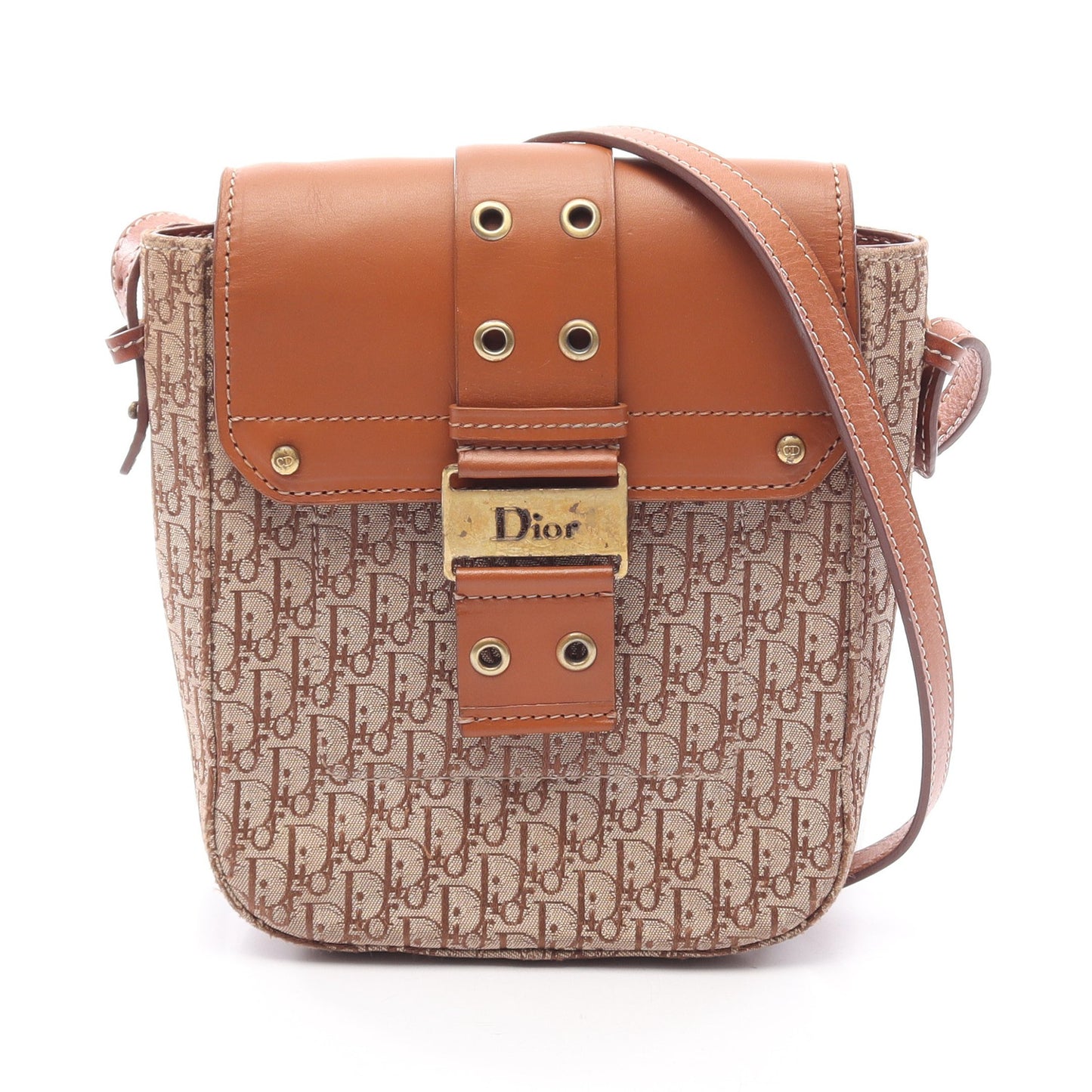 ストリートシック トロッター ショルダーバッグ キャンバス レザー ベージュ ブラウン クリスチャンディオール バッグ Christian Dior