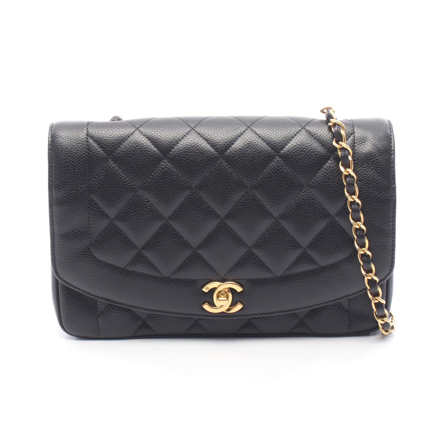 マトラッセ ダイアナフラップ チェーンショルダーバッグ キャビアスキン ブラック ゴールド金具 シャネル バッグ CHANEL