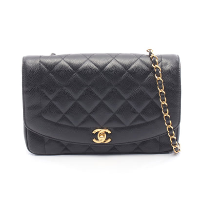 マトラッセ ダイアナフラップ チェーンショルダーバッグ キャビアスキン ブラック ゴールド金具 シャネル バッグ CHANEL