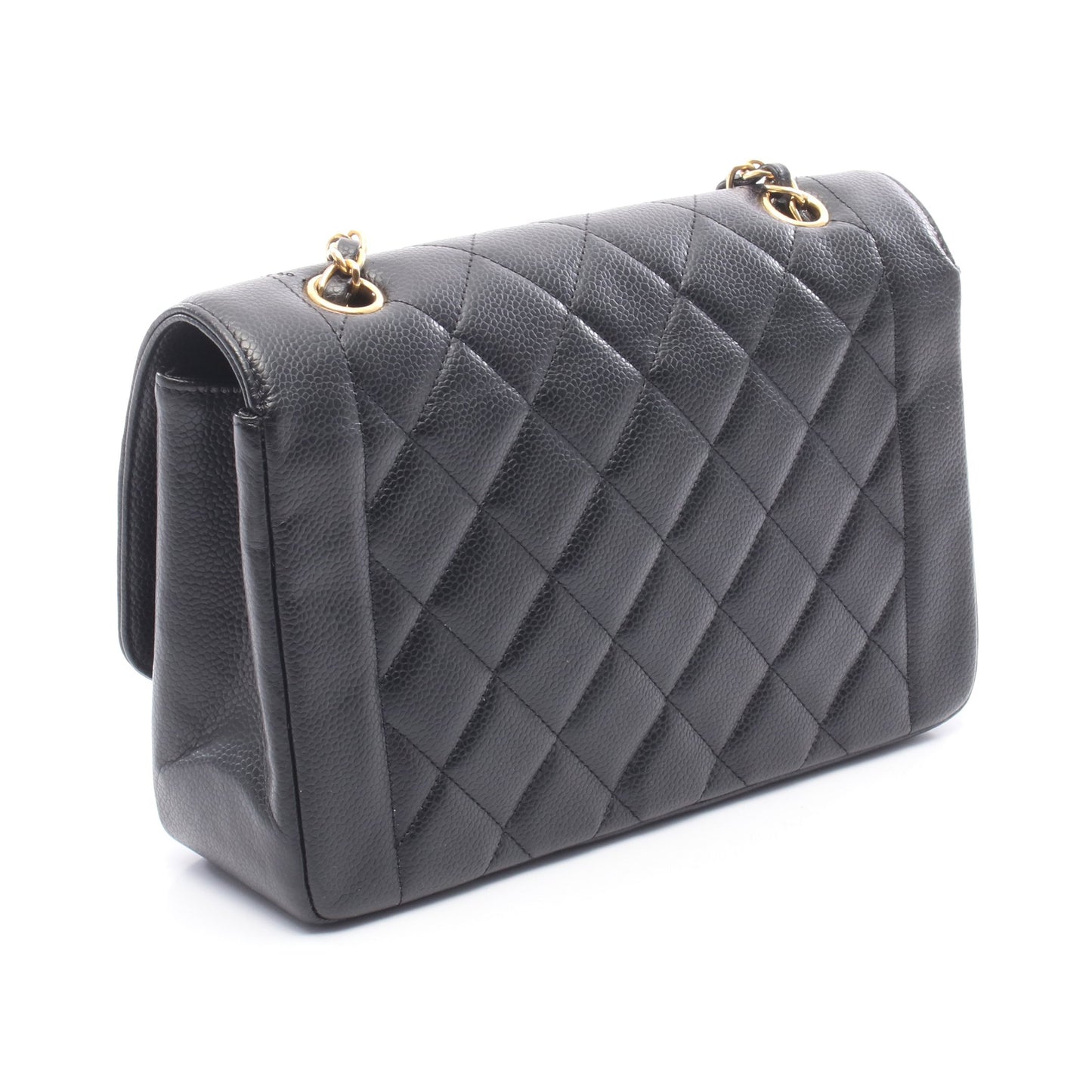 マトラッセ ダイアナフラップ チェーンショルダーバッグ キャビアスキン ブラック ゴールド金具 シャネル バッグ CHANEL