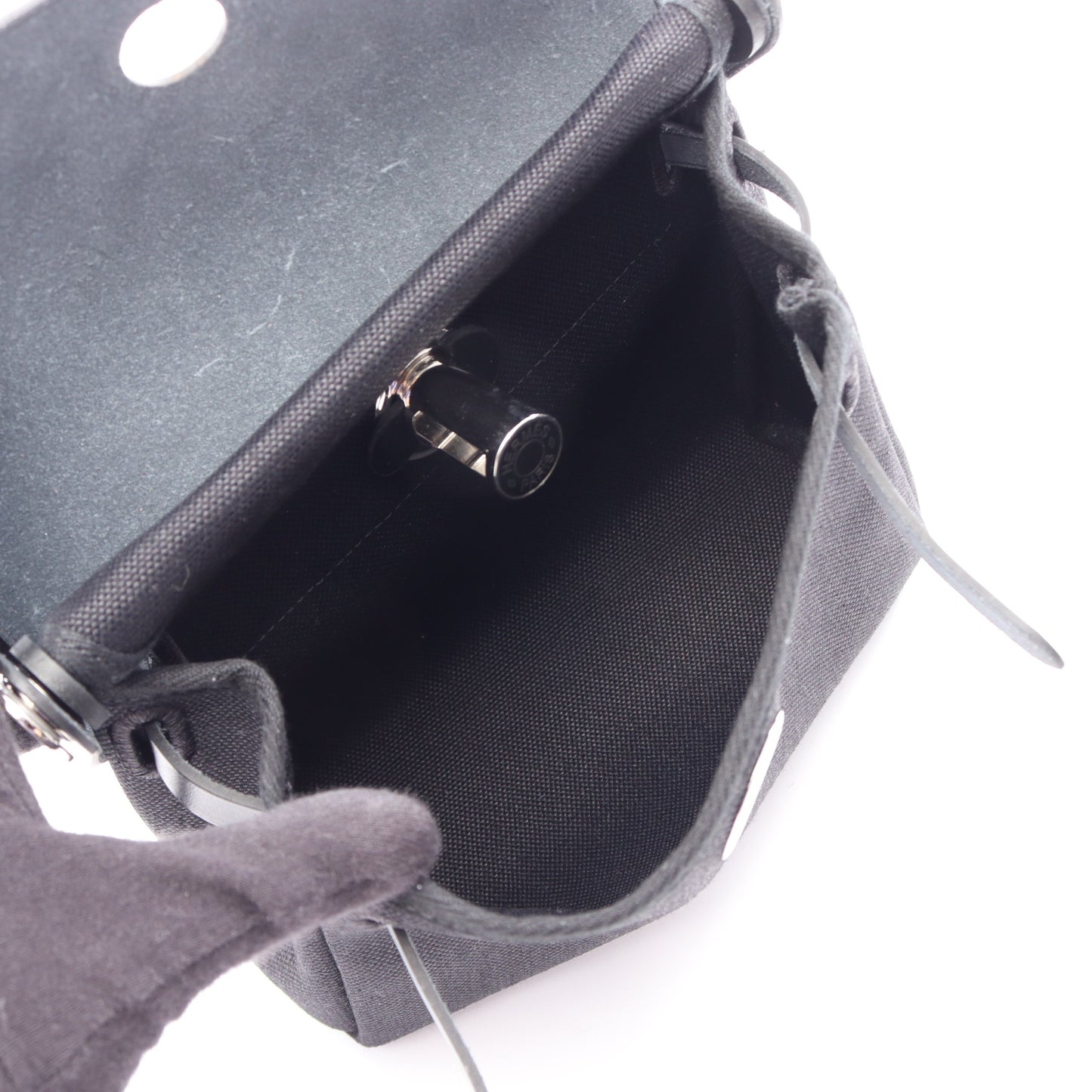 エールバッグジップ ミニ ショルダーバッグ トワルミリタリー ヴァッシュハンター ブラック シルバー金具 K刻印 エルメス バッグ HERMES