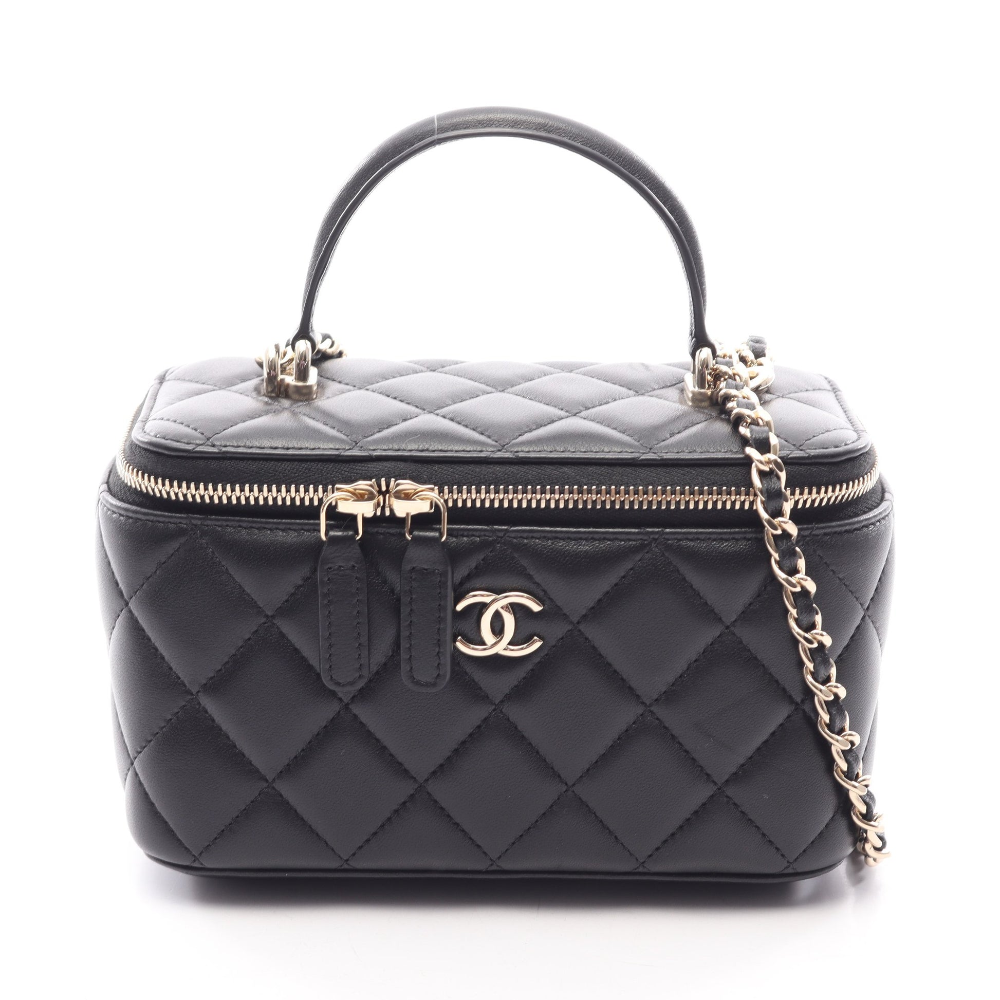 マトラッセ バニティバッグ 2WAY チェーンショルダーバッグ ラムスキン ブラック ゴールド金具 シャネル バッグ CHANEL