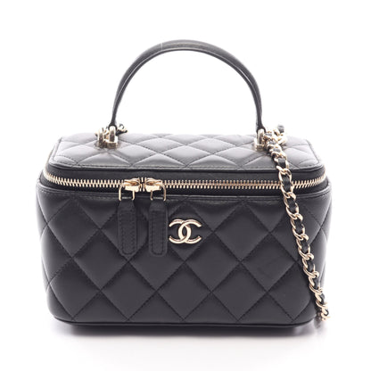 マトラッセ バニティバッグ 2WAY チェーンショルダーバッグ ラムスキン ブラック ゴールド金具 シャネル バッグ CHANEL