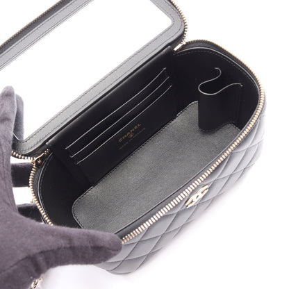 マトラッセ バニティバッグ 2WAY チェーンショルダーバッグ ラムスキン ブラック ゴールド金具 シャネル バッグ CHANEL