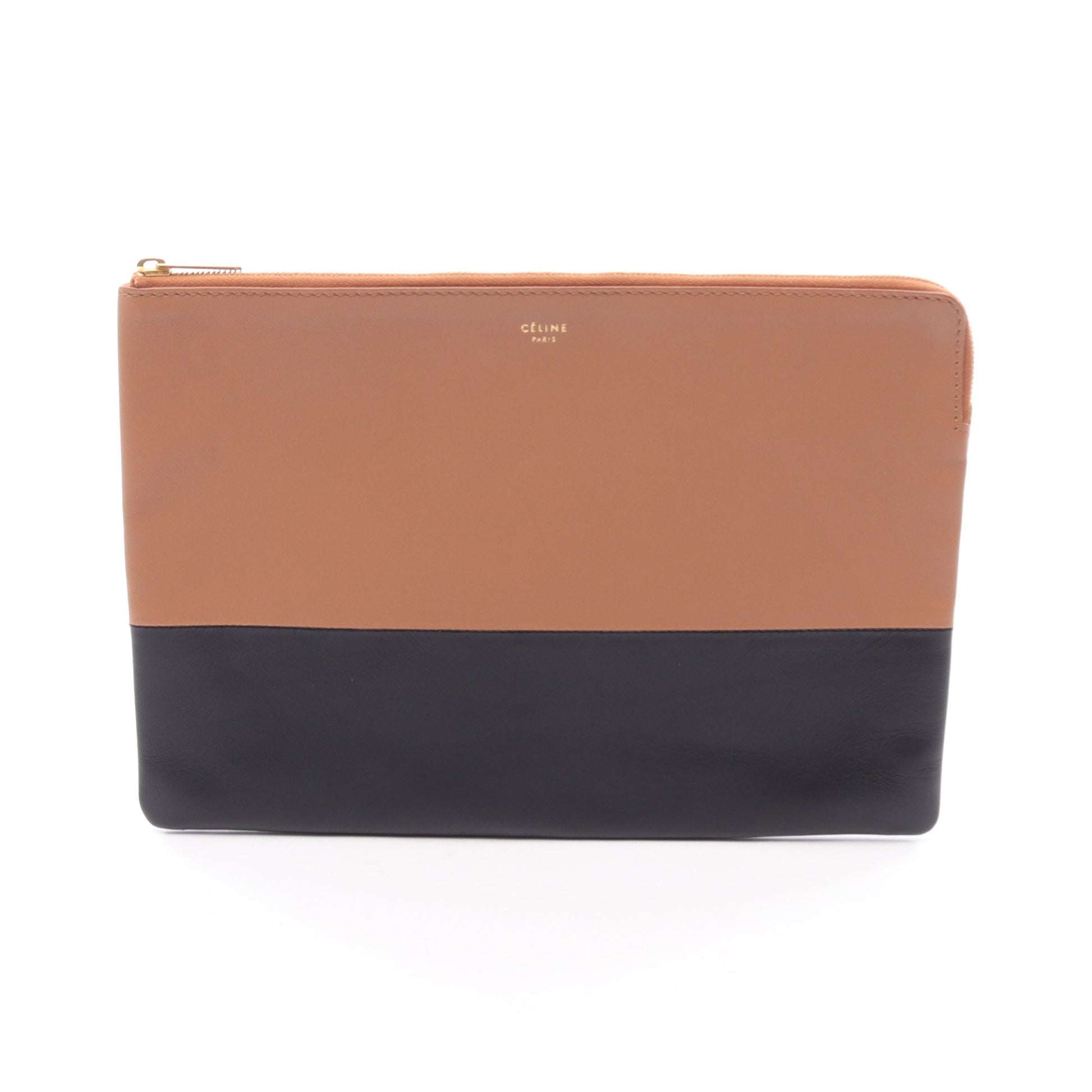 ソロ バイカラー クラッチバッグ レザー ブラック ライトブラウン セリーヌ バッグ CELINE