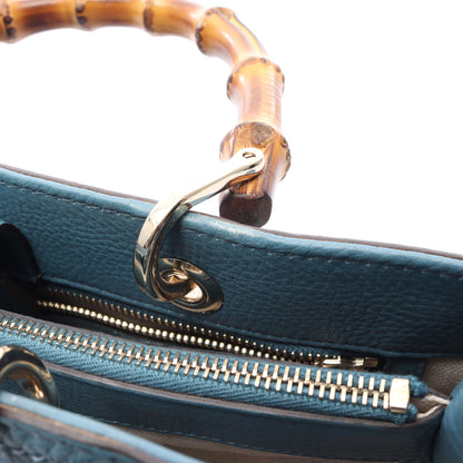 バンブー ショッパー ミディアム 2WAY ハンドバッグ トートバッグ レザー ブルー グッチ バッグ GUCCI