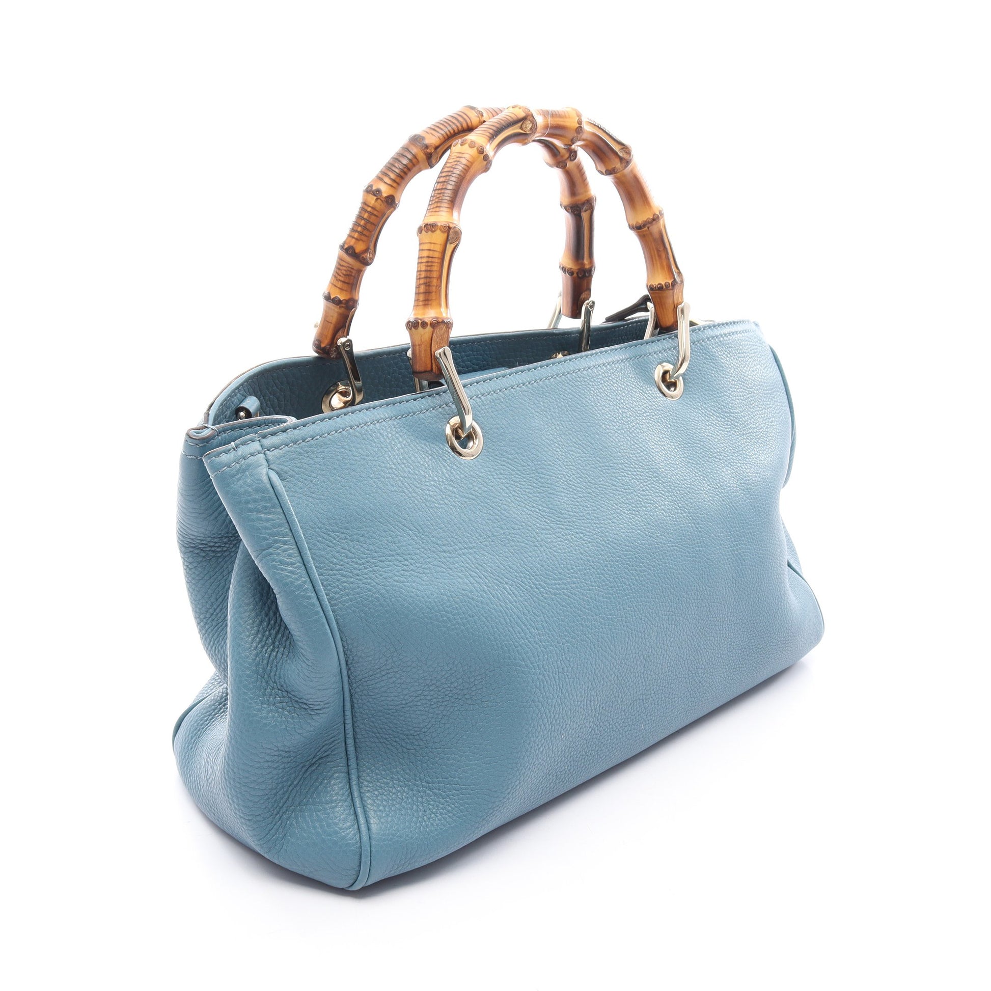 バンブー ショッパー ミディアム 2WAY ハンドバッグ トートバッグ レザー ブルー グッチ バッグ GUCCI