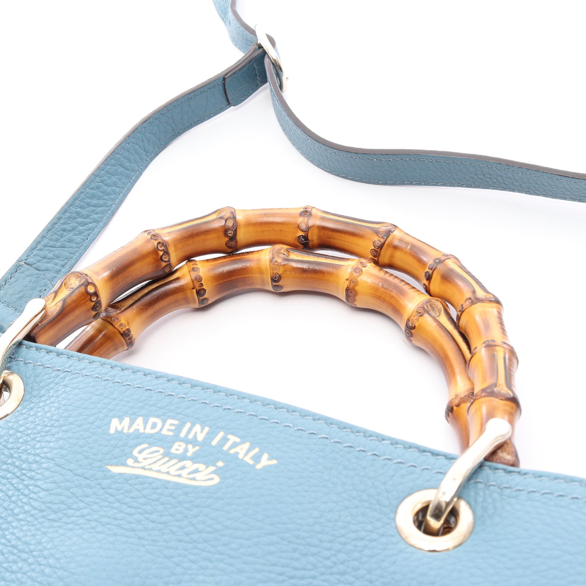 バンブー ショッパー ミディアム 2WAY ハンドバッグ トートバッグ レザー ブルー グッチ バッグ GUCCI