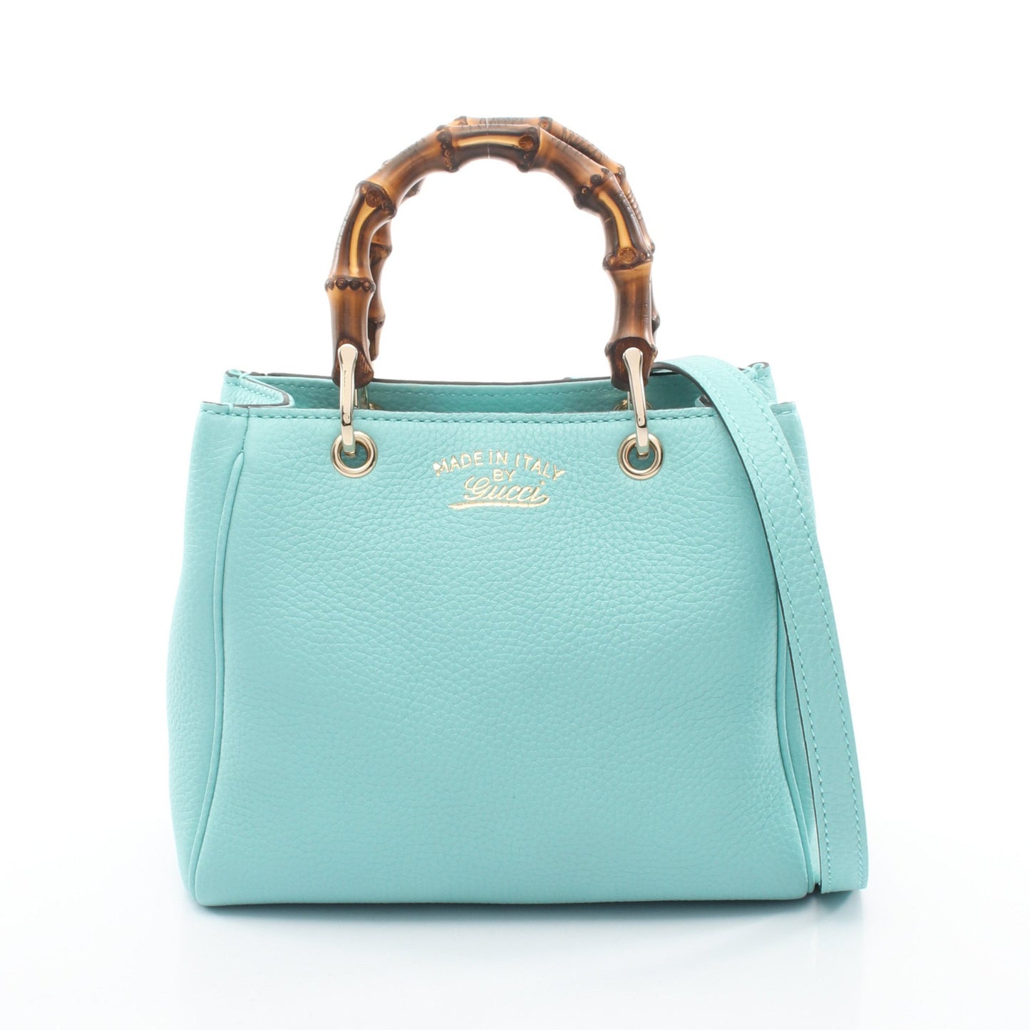 バンブー ミニショッパー 2WAY ハンドバッグ レザー ターコイズブルー グッチ バッグ GUCCI