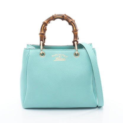 バンブー ミニショッパー 2WAY ハンドバッグ レザー ターコイズブルー グッチ バッグ GUCCI