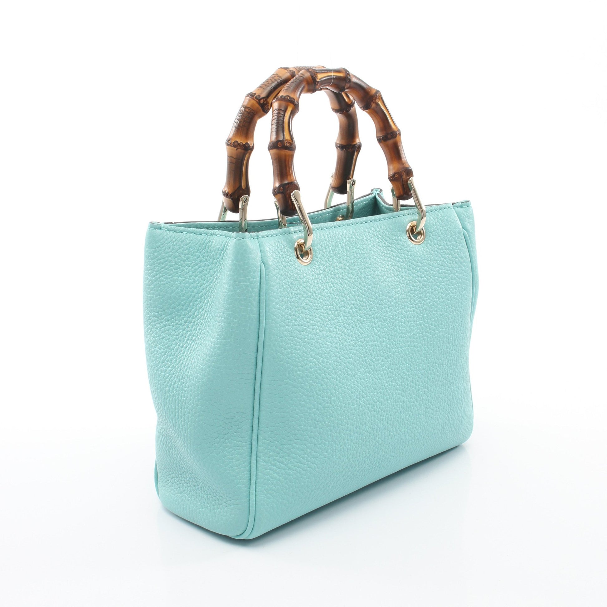 バンブー ミニショッパー 2WAY ハンドバッグ レザー ターコイズブルー グッチ バッグ GUCCI