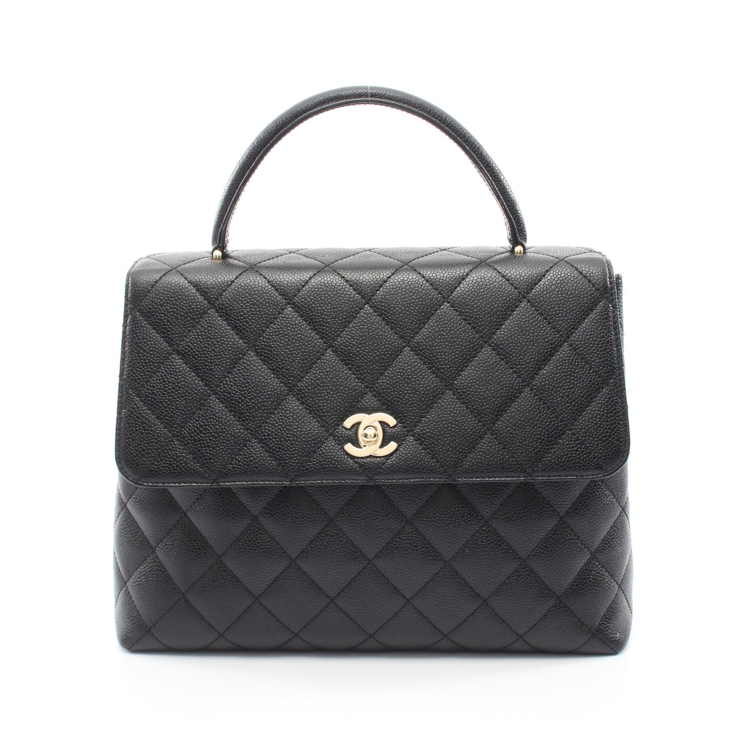 マトラッセ トップハンドルバッグ ハンドバッグ キャビアスキン ブラック ゴールド金具 シャネル バッグ CHANEL