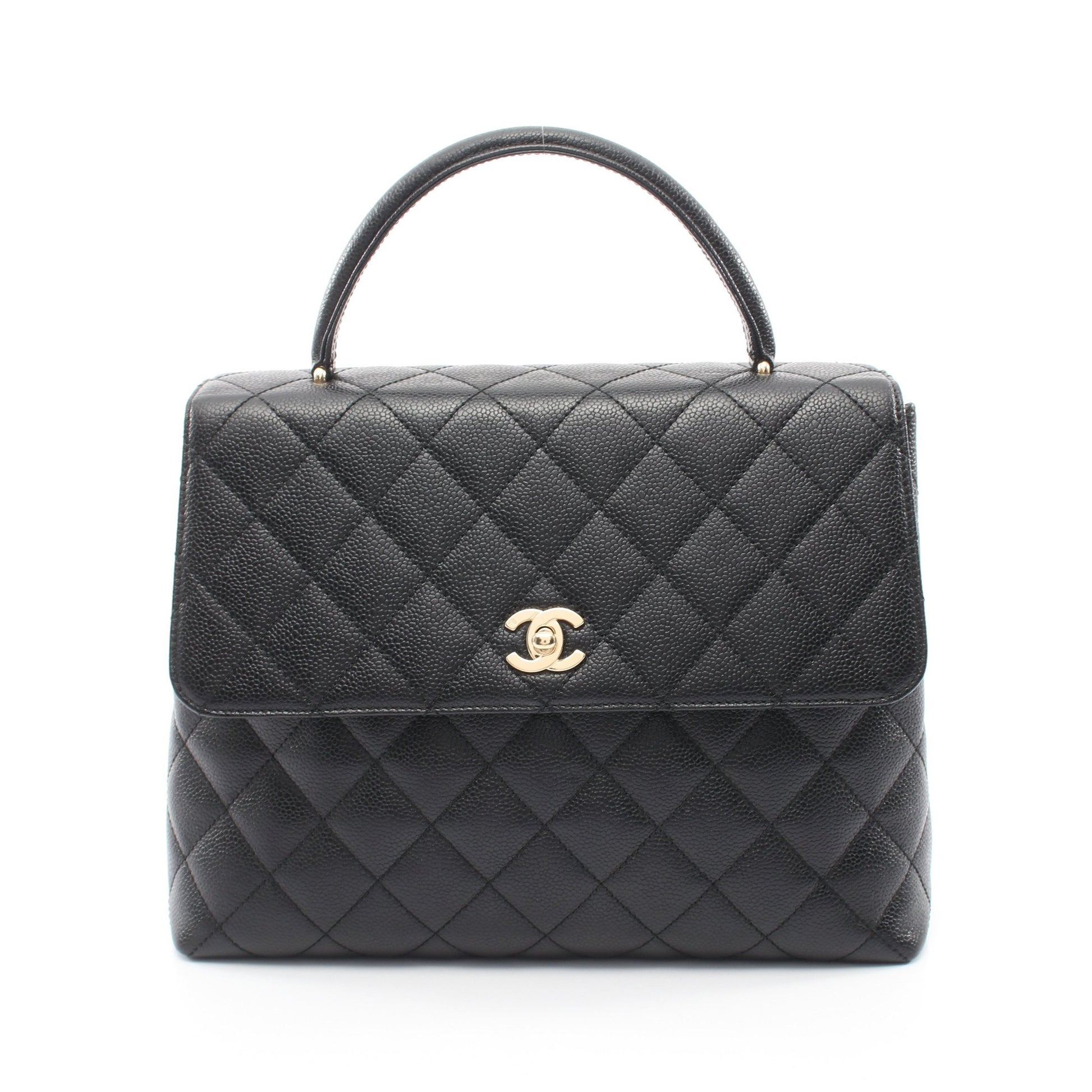 マトラッセ トップハンドルバッグ ハンドバッグ キャビアスキン ブラック ゴールド金具 シャネル バッグ CHANEL