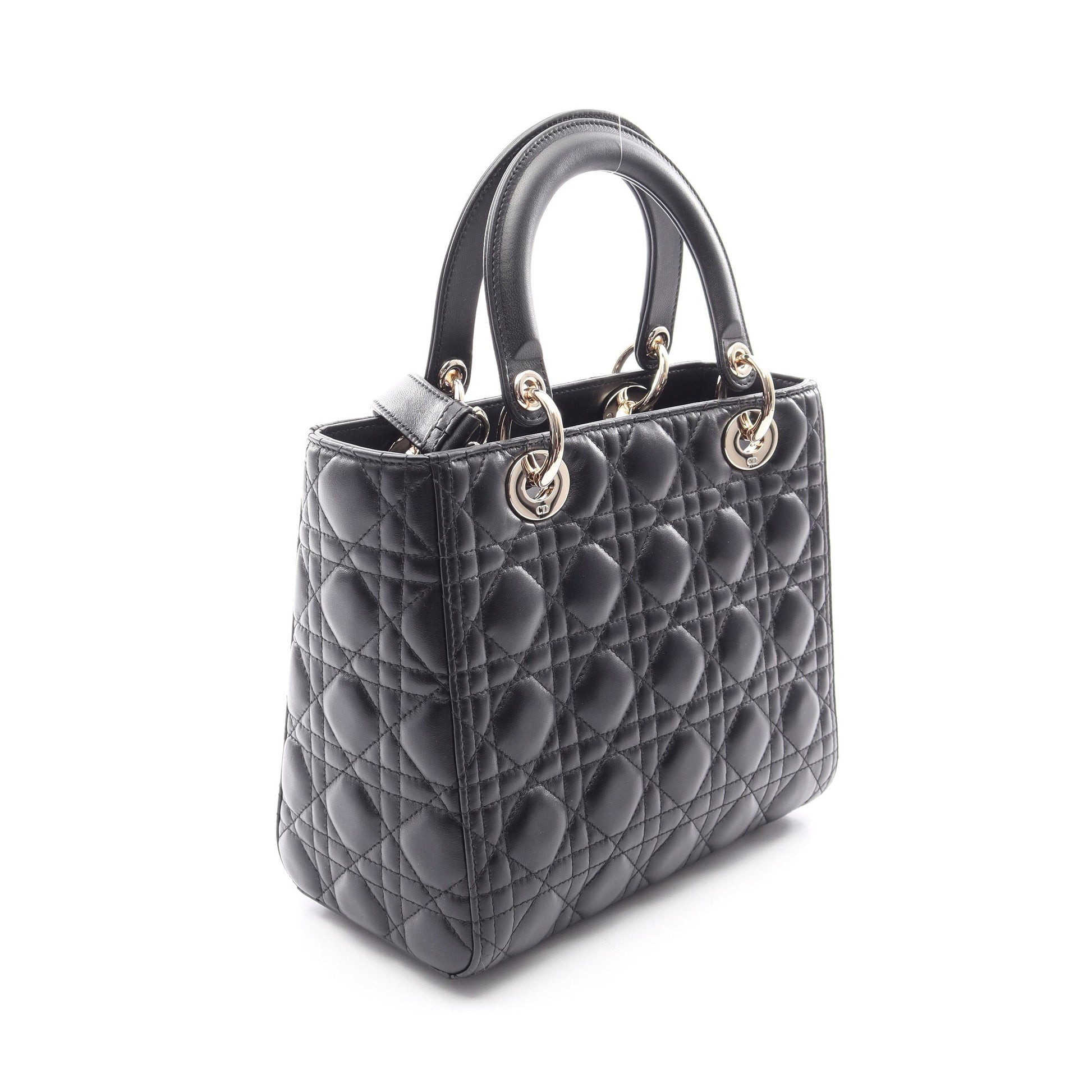 LADY DIOR レディディオール ミディアム カナージュ 2WAY ハンドバッグ レザー ブラック クリスチャンディオール バッグ Christian Dior