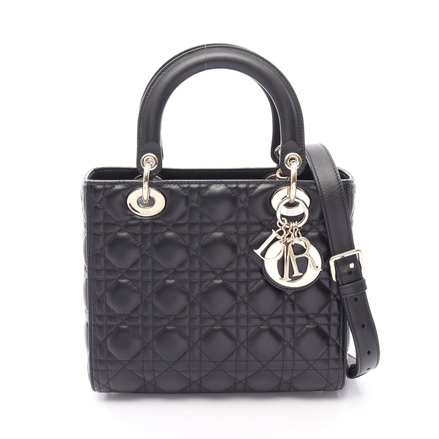 LADY DIOR レディディオール ミディアム カナージュ 2WAY ハンドバッグ レザー ブラック クリスチャンディオール バッグ Christian Dior