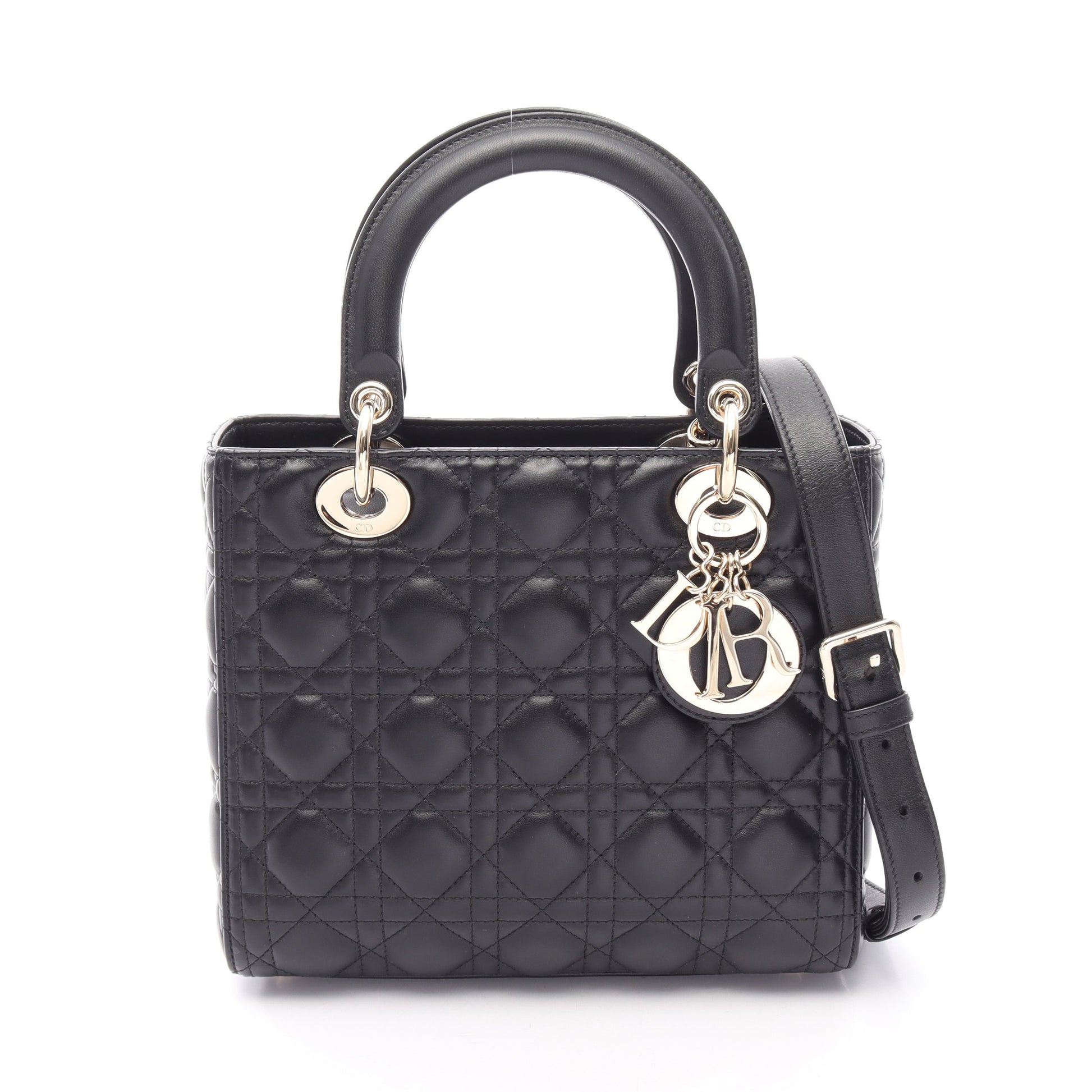 LADY DIOR レディディオール ミディアム カナージュ 2WAY ハンドバッグ レザー ブラック クリスチャンディオール バッグ Christian Dior