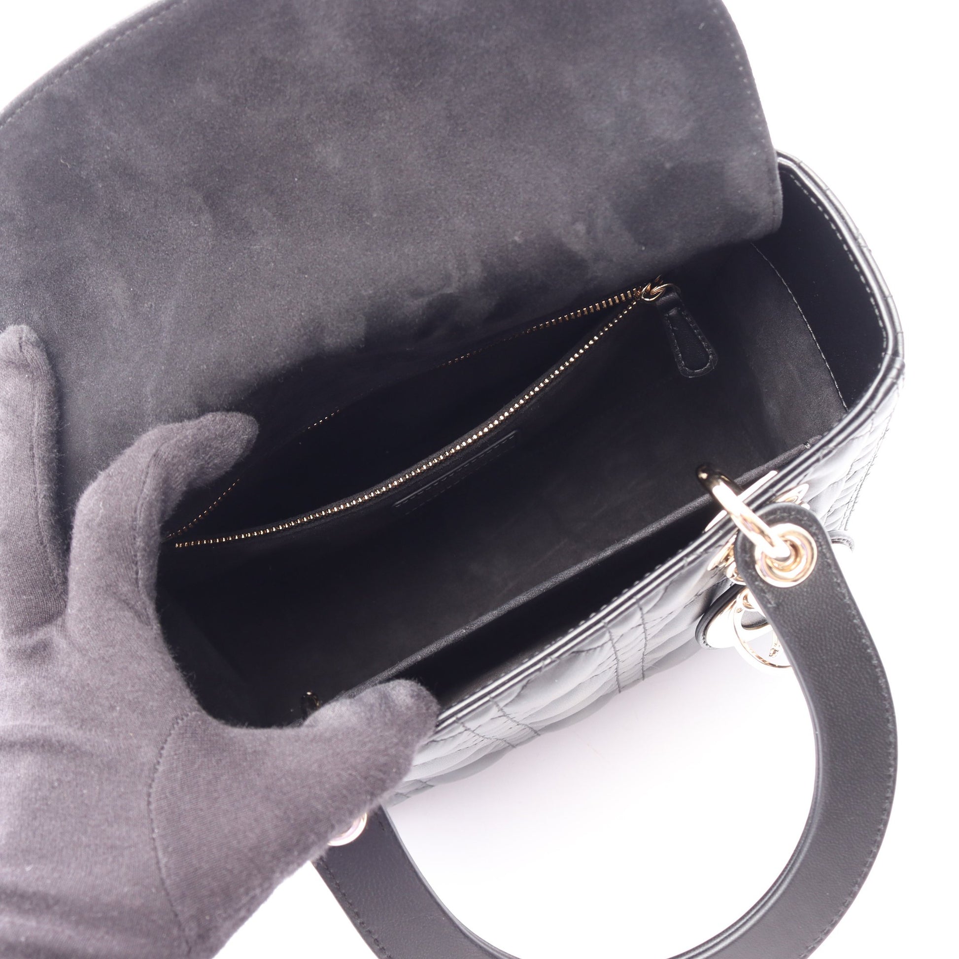 LADY DIOR レディディオール ミディアム カナージュ 2WAY ハンドバッグ レザー ブラック クリスチャンディオール バッグ Christian Dior