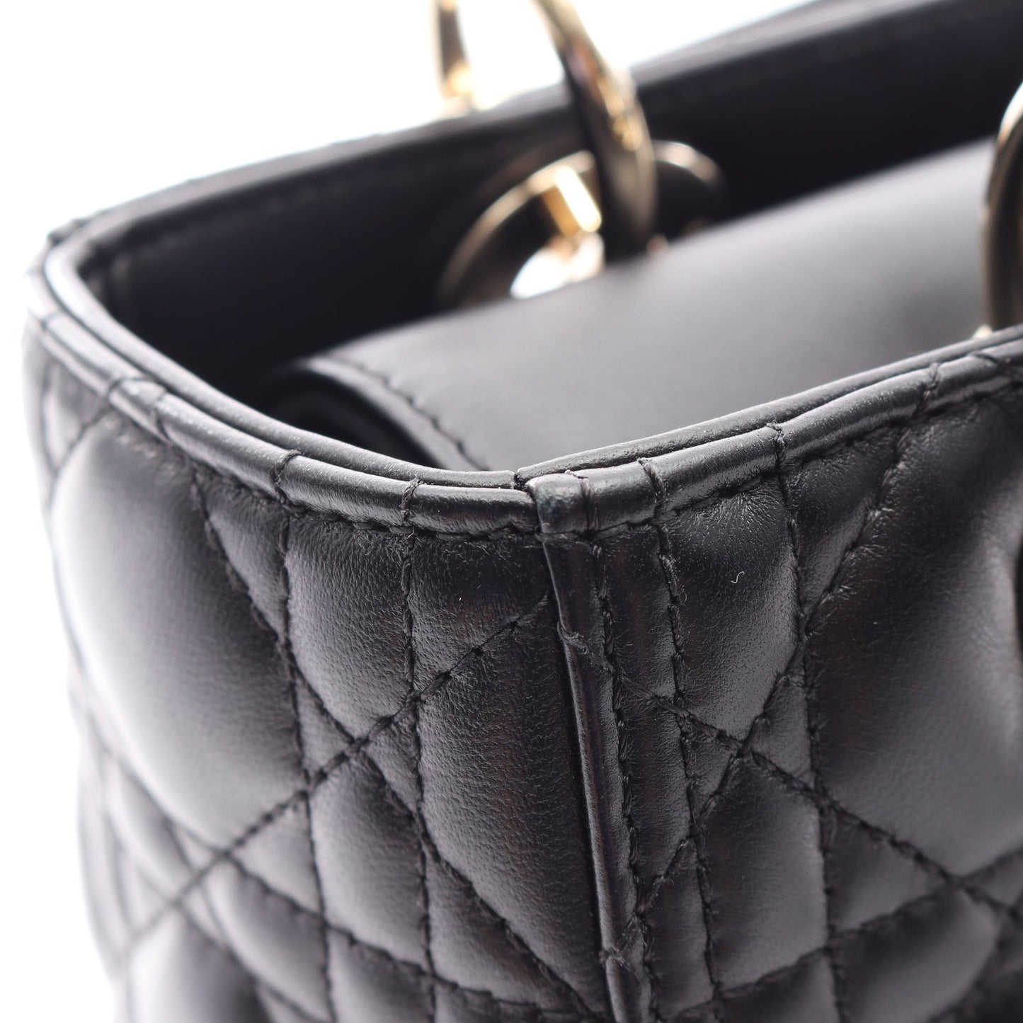 LADY DIOR レディディオール ミディアム カナージュ 2WAY ハンドバッグ レザー ブラック クリスチャンディオール バッグ Christian Dior