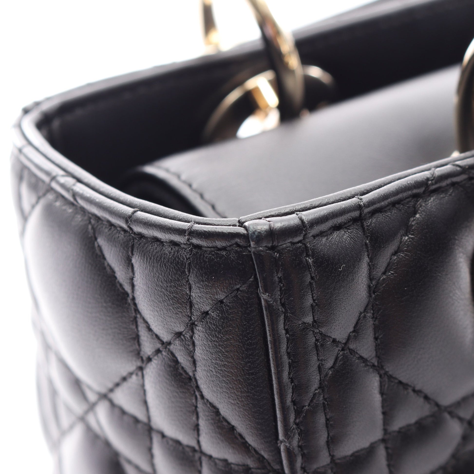 LADY DIOR レディディオール ミディアム カナージュ 2WAY ハンドバッグ レザー ブラック クリスチャンディオール バッグ Christian Dior