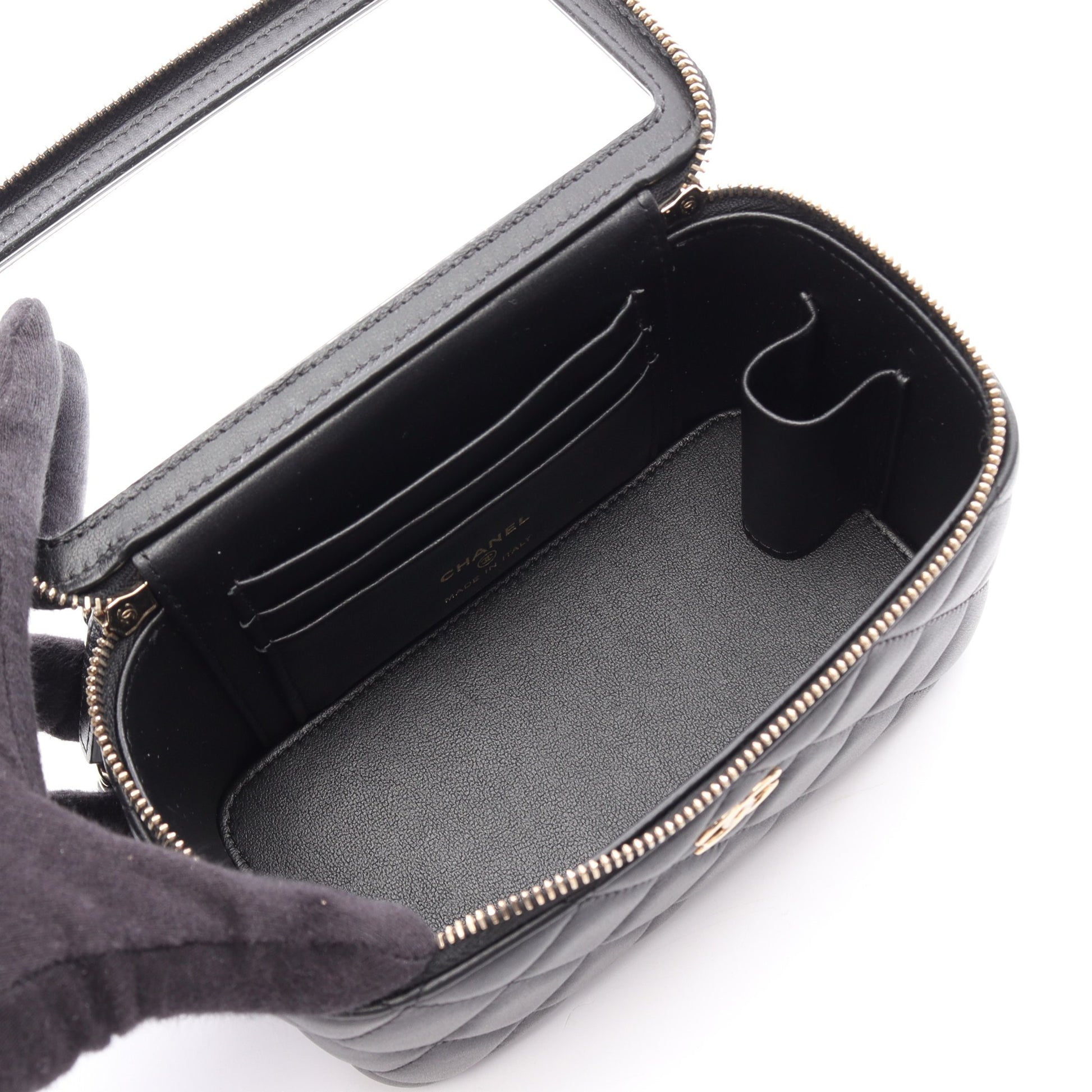 マトラッセ バニティバッグ 2WAY チェーンショルダーバッグ ラムスキン ブラック ゴールド金具 シャネル バッグ CHANEL