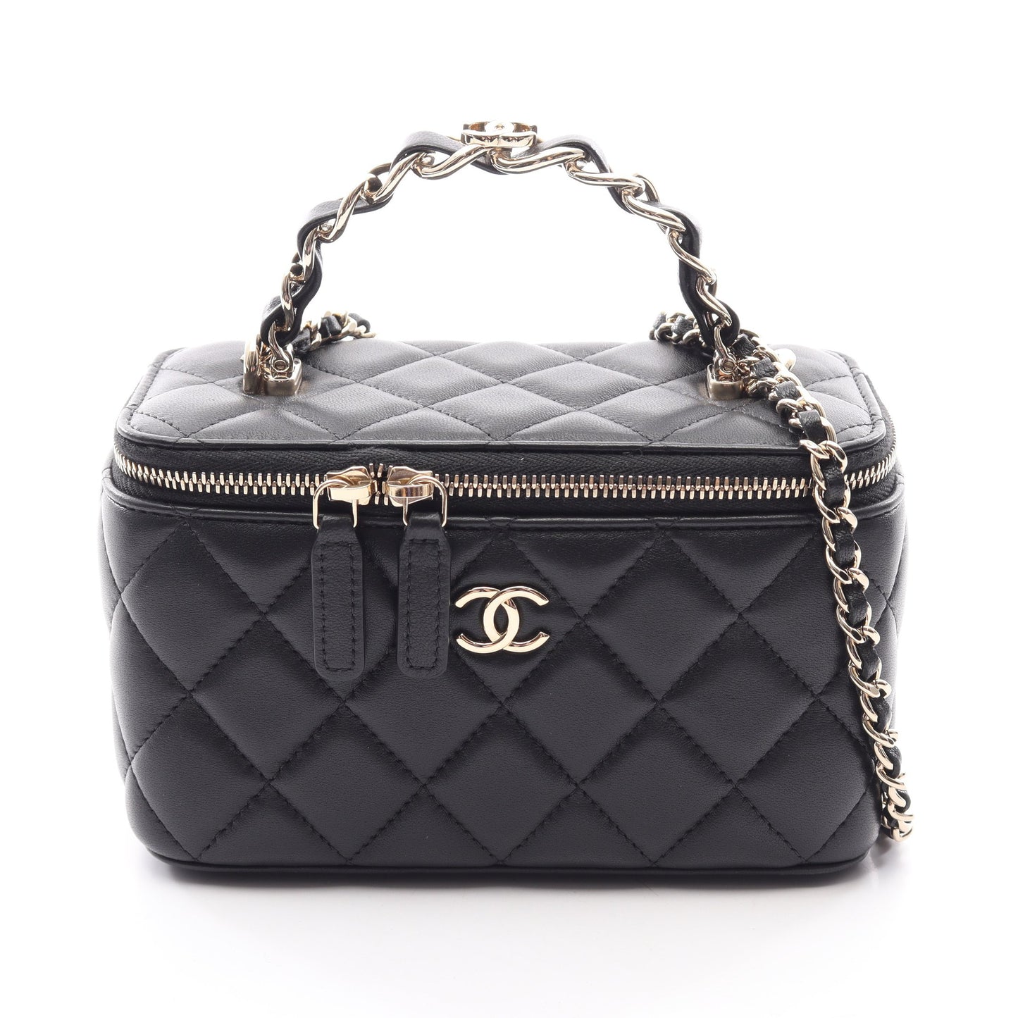 マトラッセ バニティバッグ 2WAY チェーンショルダーバッグ ラムスキン ブラック ゴールド金具 シャネル バッグ CHANEL