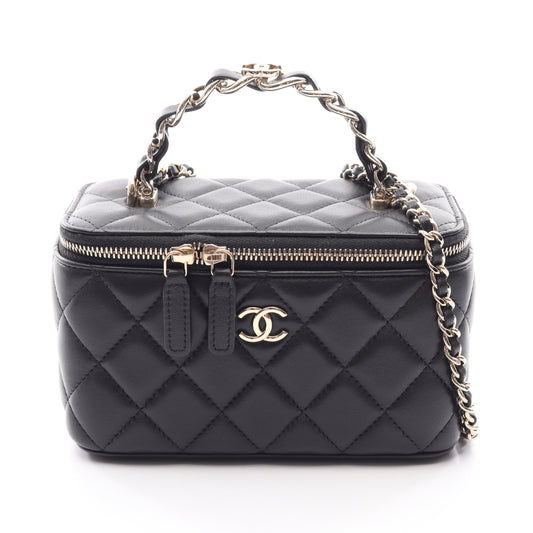 マトラッセ バニティバッグ 2WAY チェーンショルダーバッグ ラムスキン ブラック ゴールド金具 シャネル バッグ CHANEL